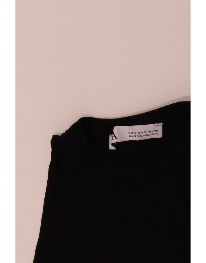 Zara Womens Crop Vest Top UK 8 Pequeno Preto Viscose