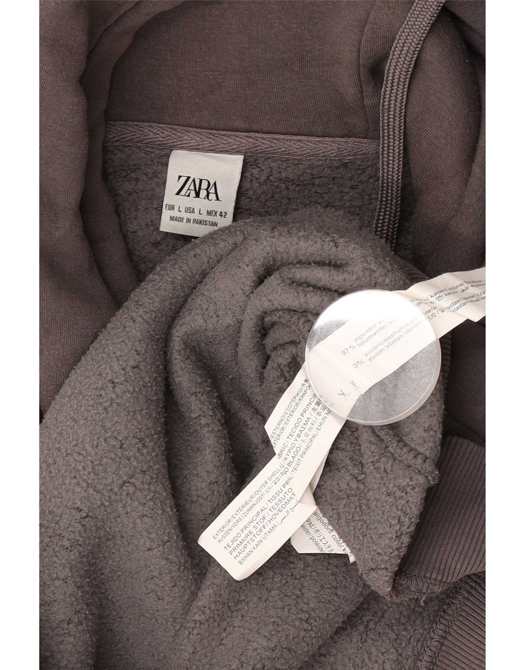 Zara moletom com capuz masculino grande algodão cinza