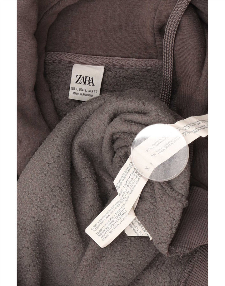 Zara moletom com capuz masculino grande algodão cinza