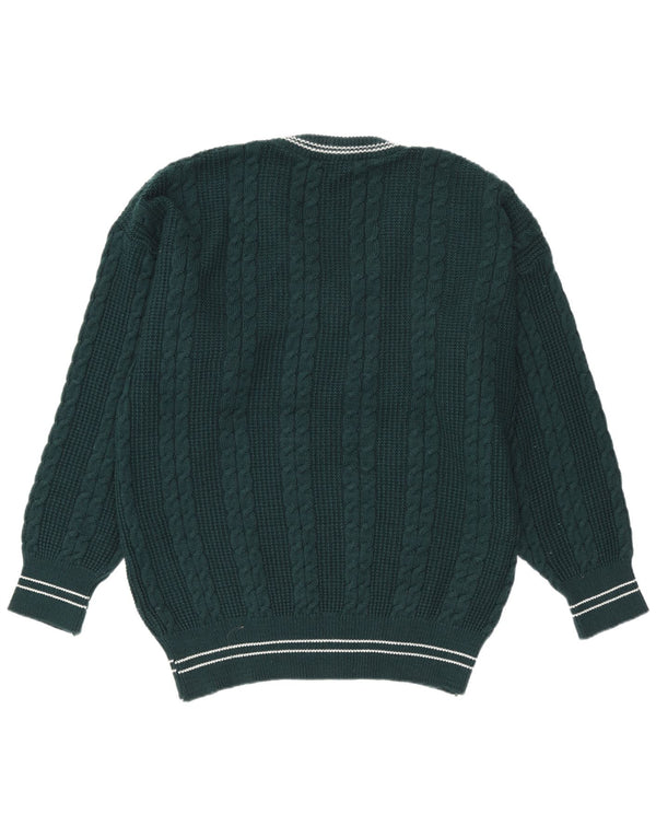 Suéter masculino vintage com decote em V grande listrado verde