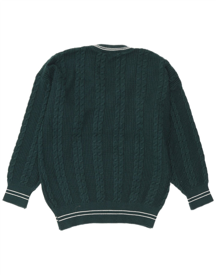 Suéter masculino vintage com decote em V grande listrado verde