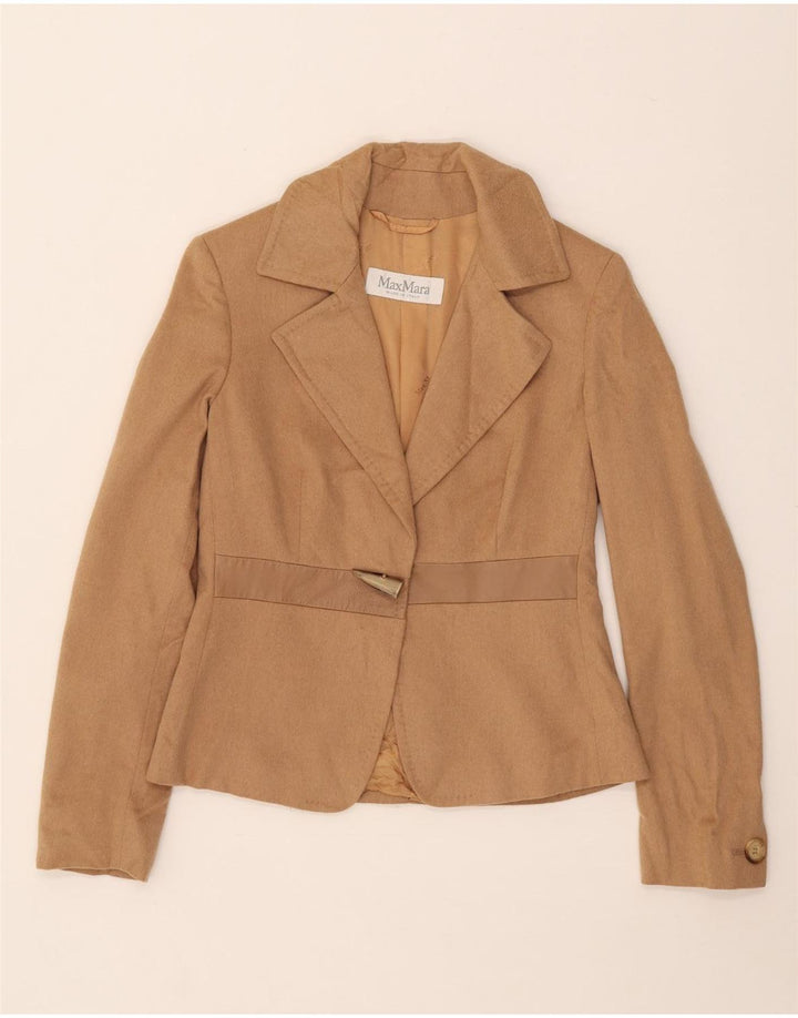 Jaqueta blazer feminina Max Mara com 1 botão Reino Unido 8 pequena bege camelhair