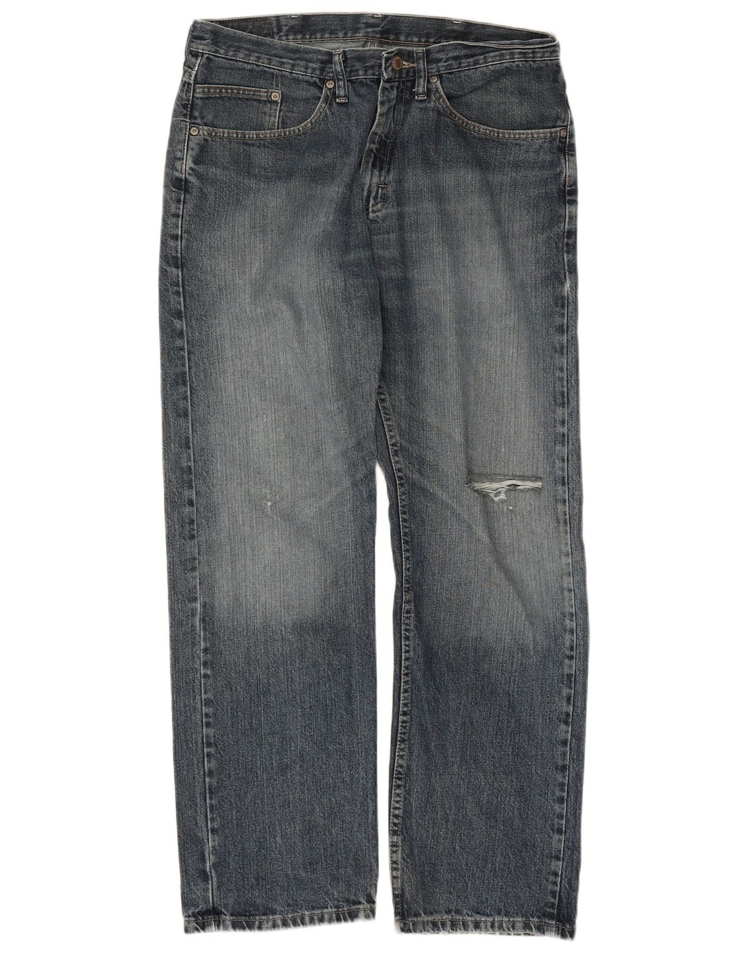 Wrangler Mens Distressed Regular Fit Jeans retos W34 L29 algodão azul