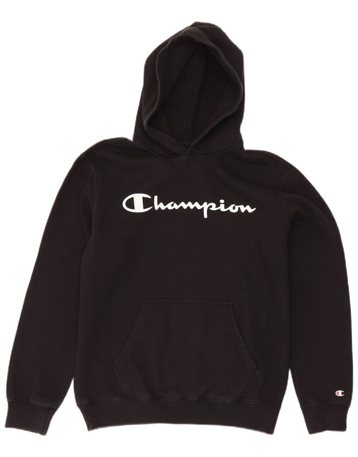Jumper com capuz gráfico masculino Champion médio algodão preto