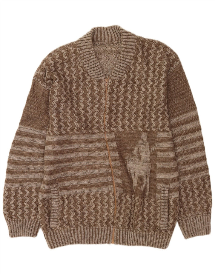 Suéter cardigã gráfico masculino vintage grande lã marrom patchwork