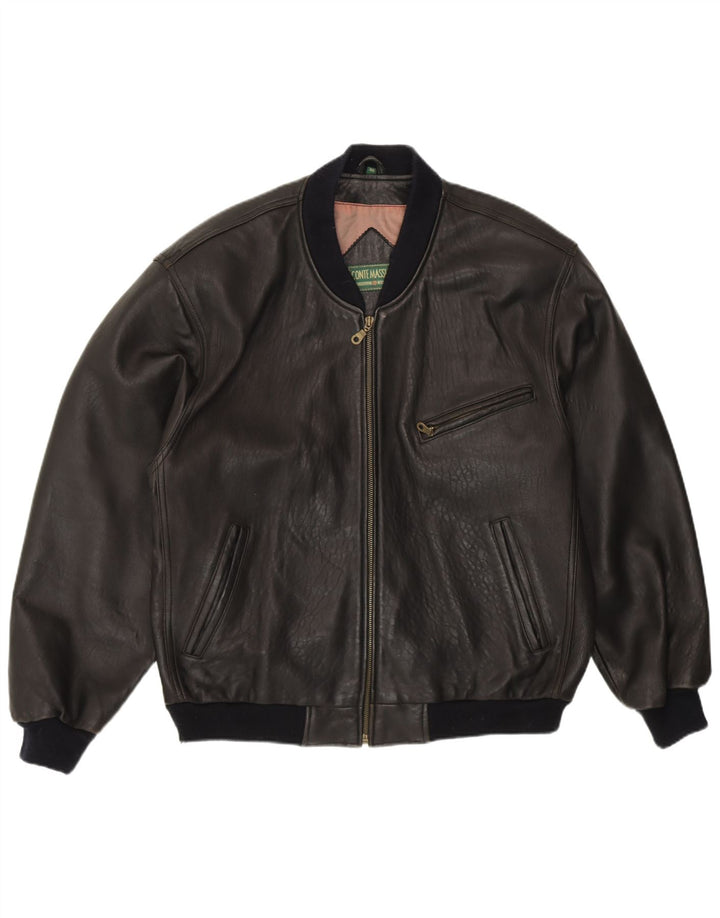 Jaqueta bomber masculina Conte Massimo de ajuste solto IT 48 couro preto médio