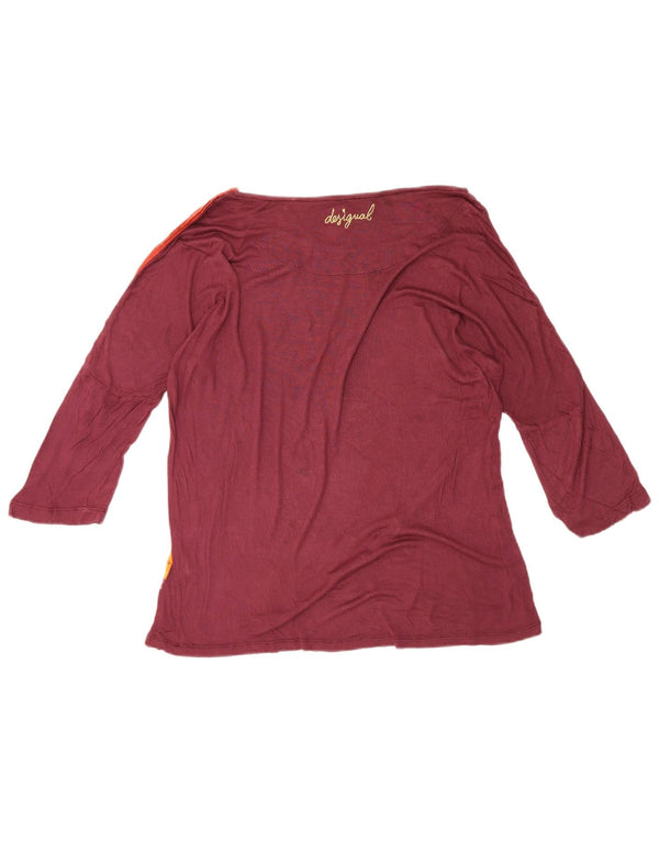 Desigual Top gráfico feminino manga 3/4 UK 14 grande Borgonha boêmio