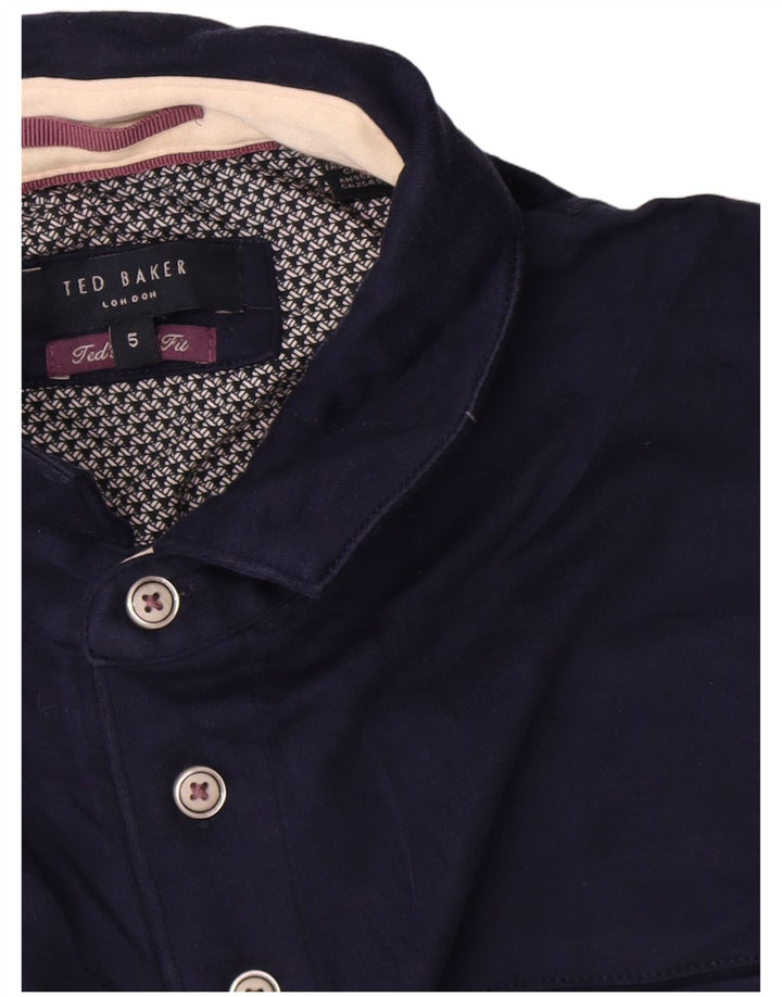Camisa polo masculina Ted Baker tamanho 5 XL azul marinho algodão