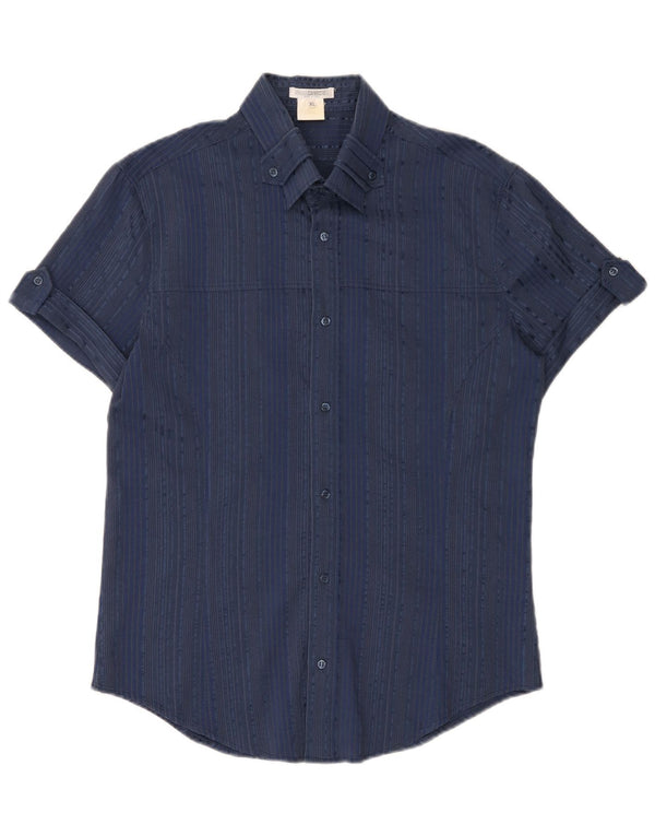 Camisa feminina de manga curta Naracamicie UK 18 XL azul marinho listrado algodão