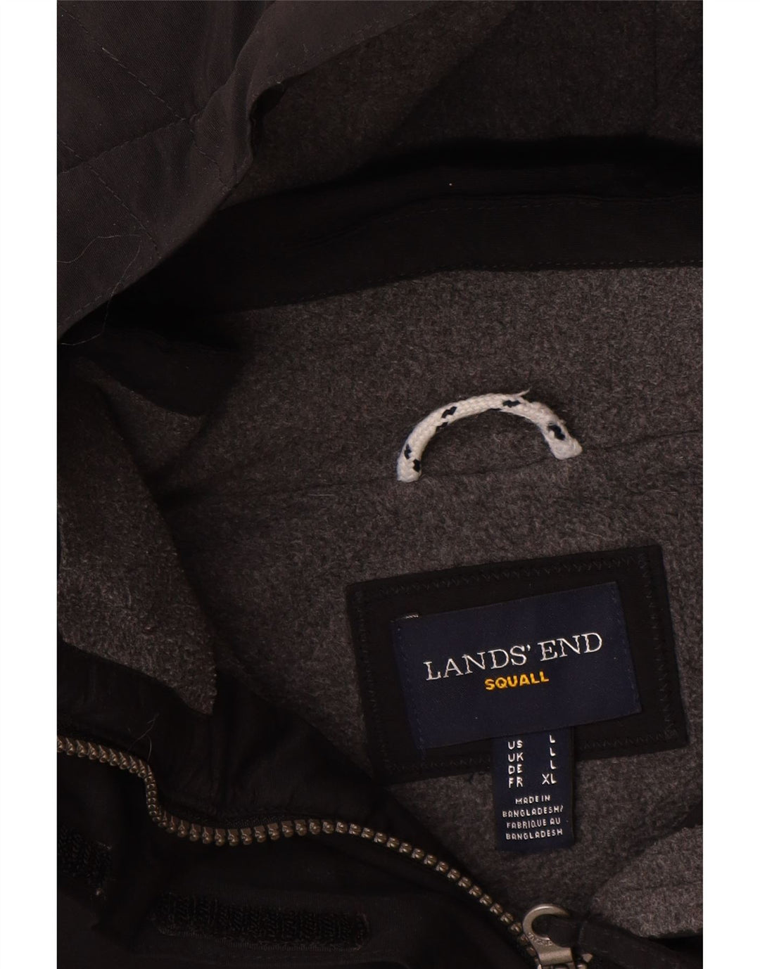 Casaco corta-vento feminino Lands End com capuz UK 16 grande nylon preto