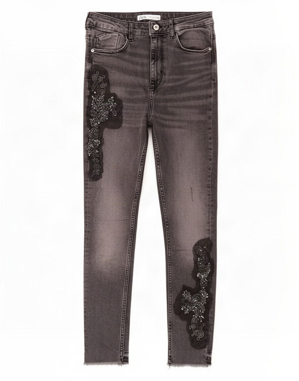 Calça jeans skinny feminina Zara EU 38 pequena W28 L25 cinza floral
