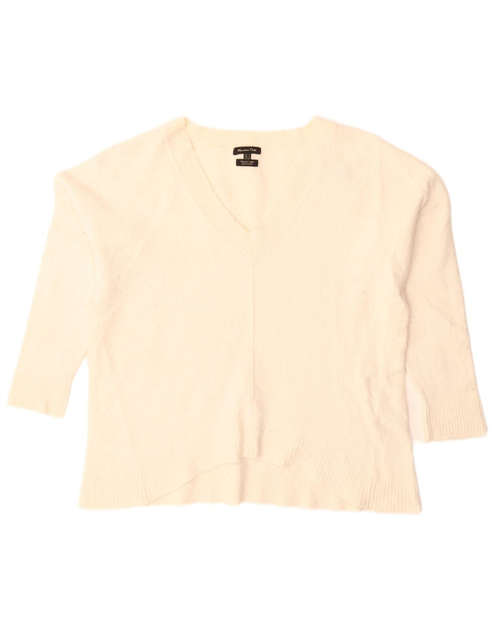 Suéter feminino Massimo Dutti grande com decote em V Reino Unido 10 pequeno off white