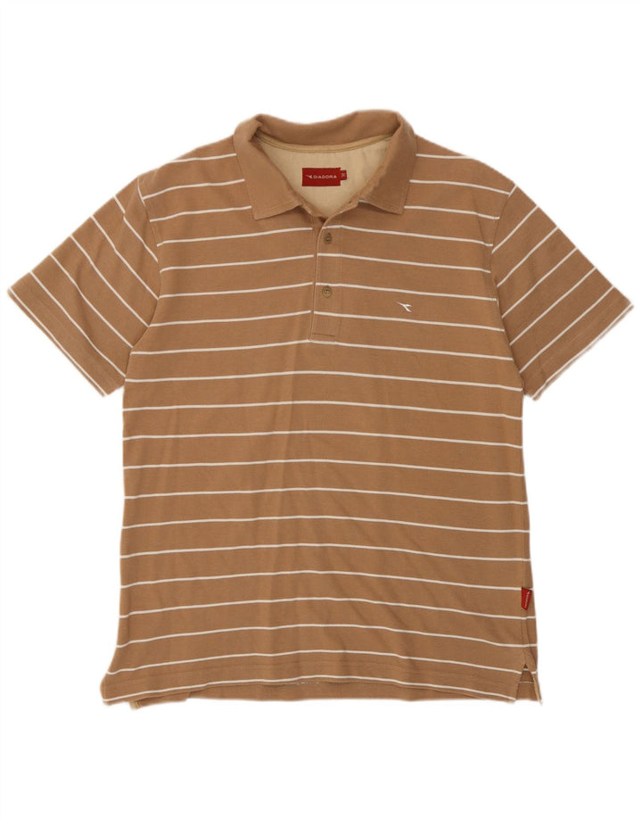 Camisa polo masculina Diadora médio bege listrado algodão