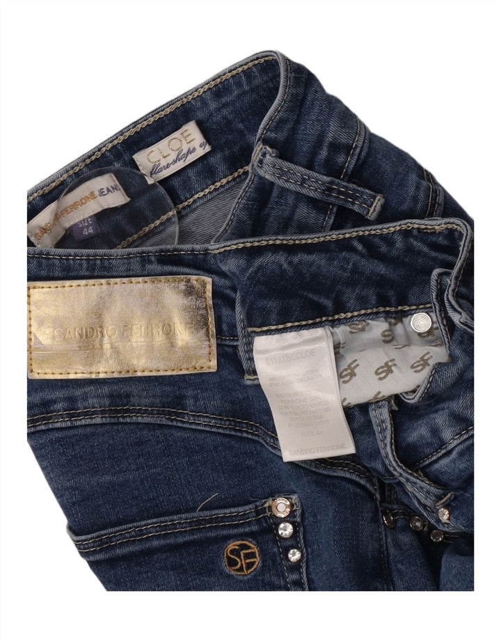 Sandro Ferrone Jeans feminino queimado IT 44 médio W26 L32 algodão azul