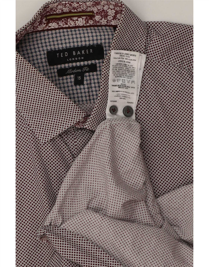 Camisa masculina Ted Baker de ajuste moderno tamanho 15 algodão manchado marrom médio