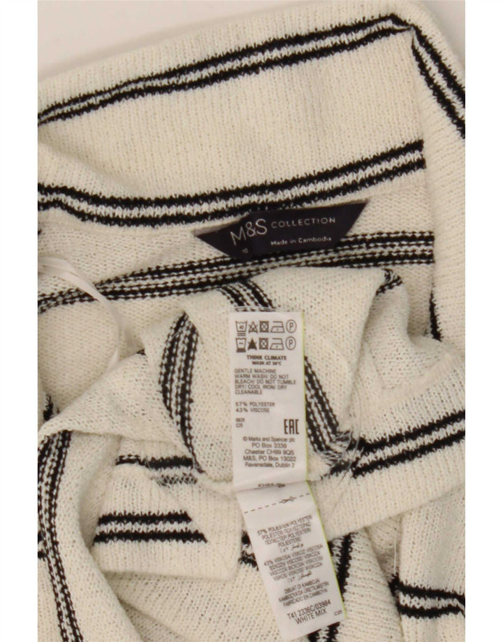 Camisa pólo feminina Marks & Spencer Reino Unido 10 poliéster listrado branco pequeno