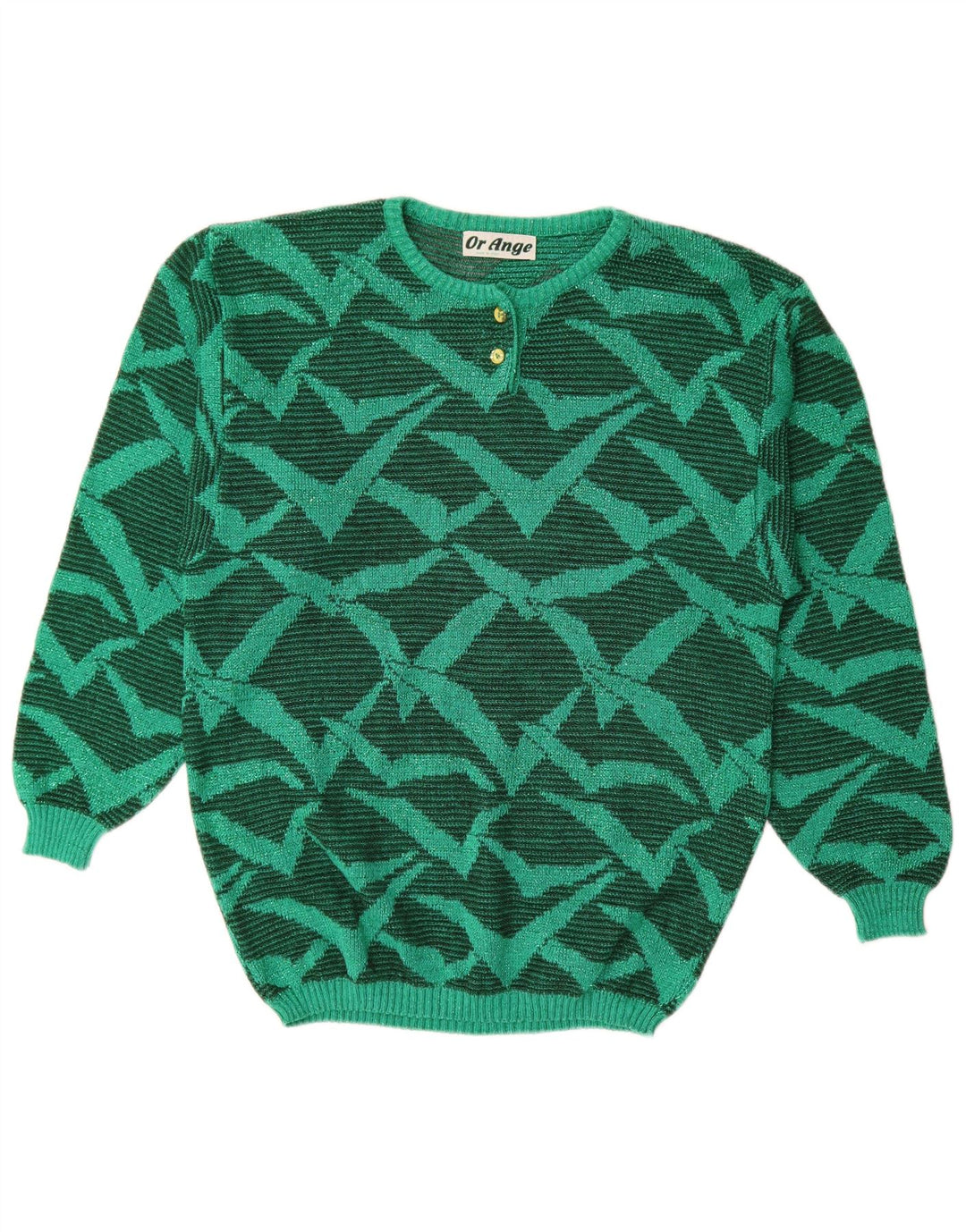 Suéter feminino vintage com estampa abstrata, gola redonda, Reino Unido 16, verde grande