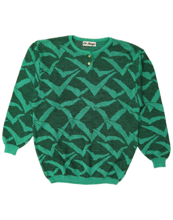 Suéter feminino vintage com estampa abstrata, gola redonda, Reino Unido 16, verde grande