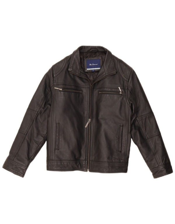 Ben Sherman Boys Leather Jacket 9-10 Years Small Black Leather