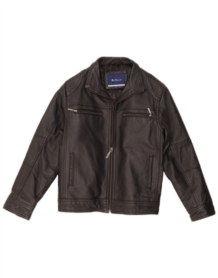 Jaqueta de couro Ben Sherman Boys 9-10 anos pequena couro preto