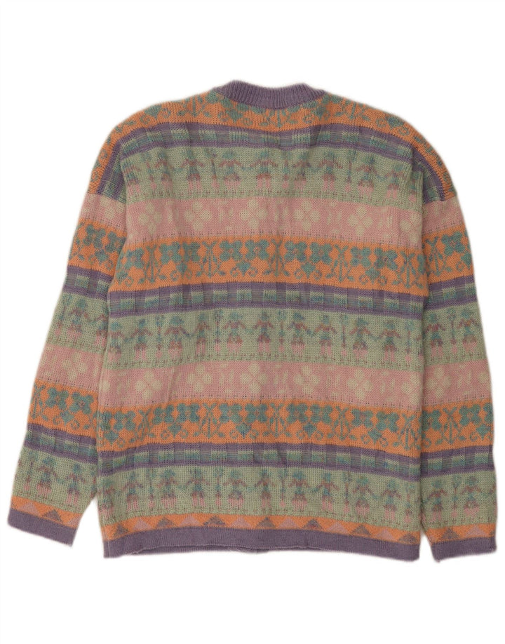 Suéter cardigã feminino vintage UK 12 médio multicolorido Fair Isle
