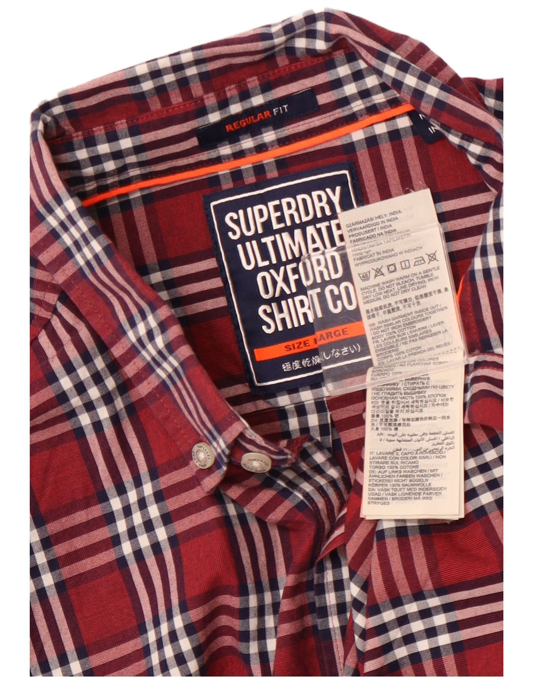 Camisa masculina SUPERDRY regular fit grande algodão xadrez borgonha