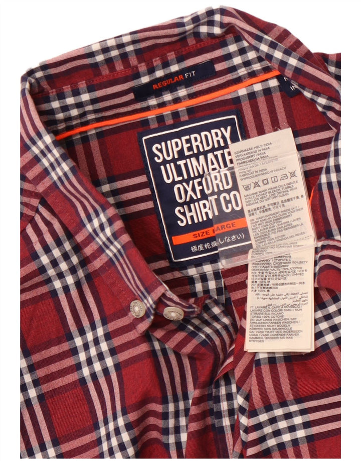 Camisa masculina SUPERDRY regular fit grande algodão xadrez borgonha