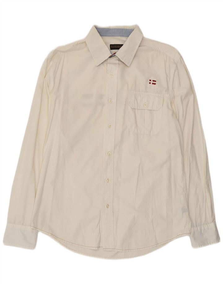 Camisa gráfica masculina Napapijri grande algodão branco