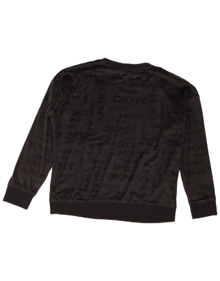 Suéter feminino Dkny de veludo gráfico oversized Reino Unido 16 grande preto