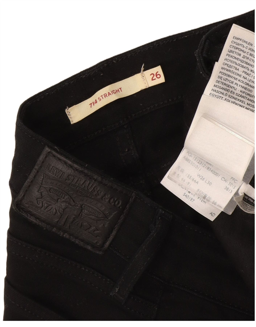 Calça jeans feminina Levi's 714 Straight W26 L30 algodão preto
