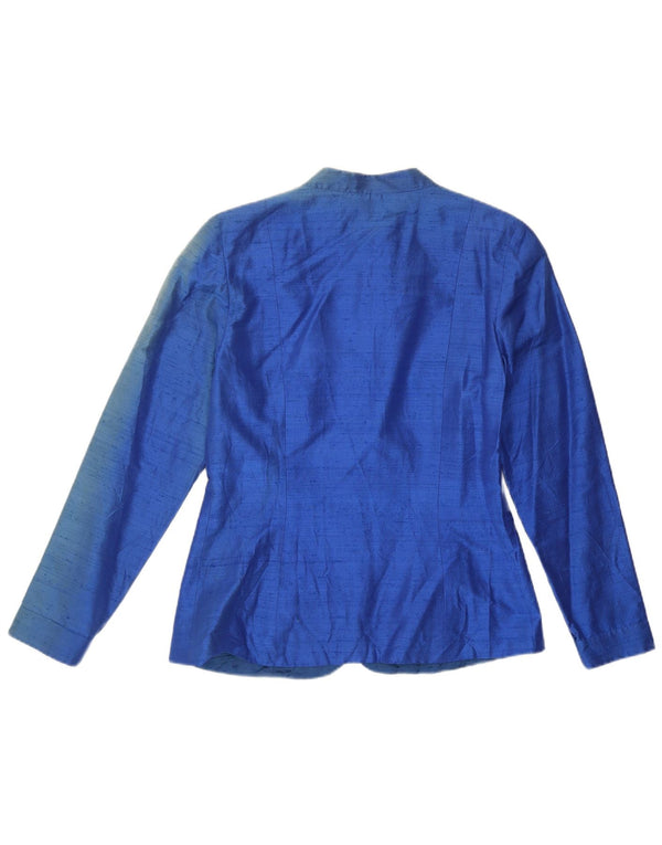Jaqueta Blazer Feminina Vintage Reino Unido 12 Seda Azul Média