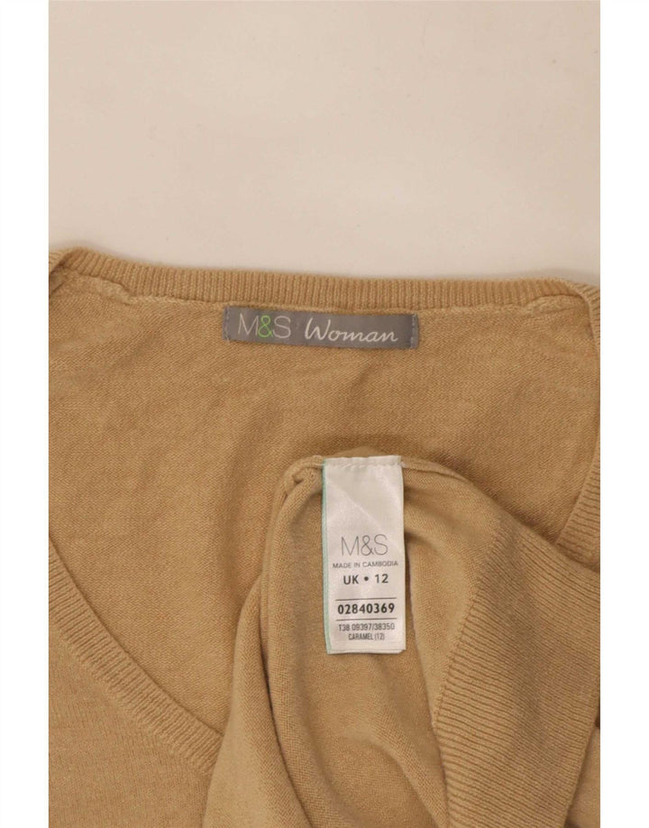 Suéter feminino Marks & Spencer com decote em V Reino Unido 12 acrílico bege médio