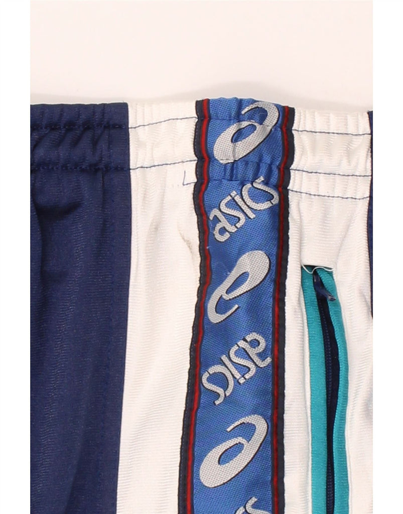 ASICS Mens Graphic Tracksuit Trousers Small Navy Blue Colourblock Vintage Asics and Second-Hand Asics from Messina Hembry 