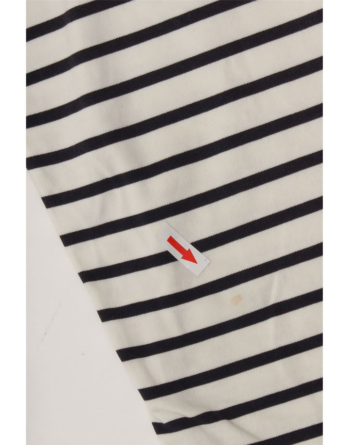 Suéter feminino Joules com gola redonda e botão UK 16 listrado branco grande