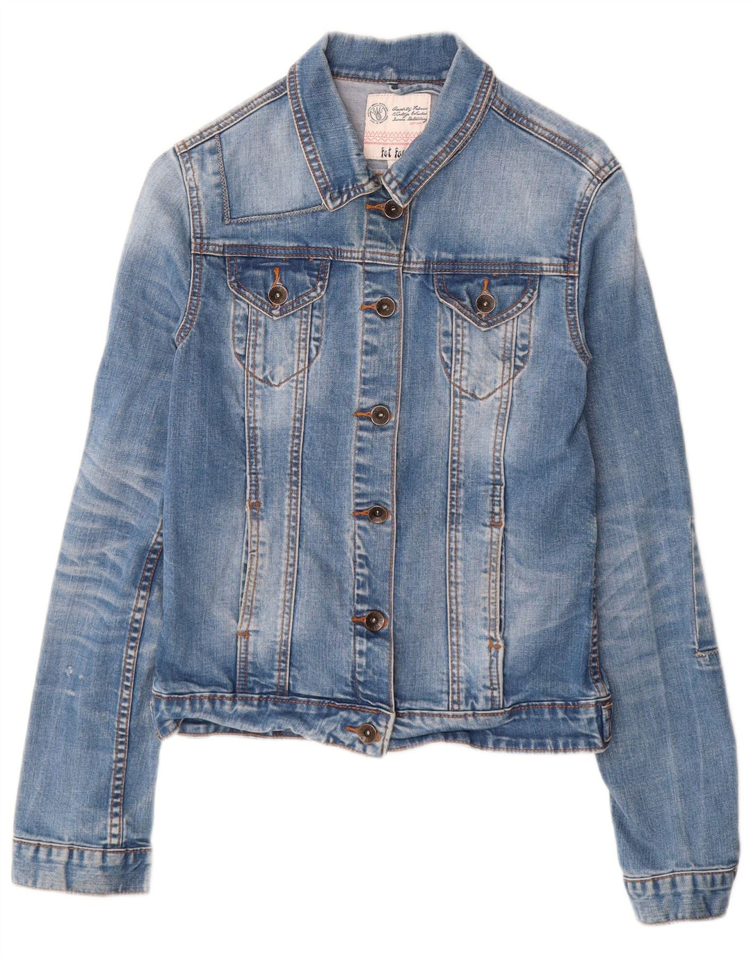 Jaqueta jeans feminina FAT FACE Reino Unido 8 algodão azul pequeno