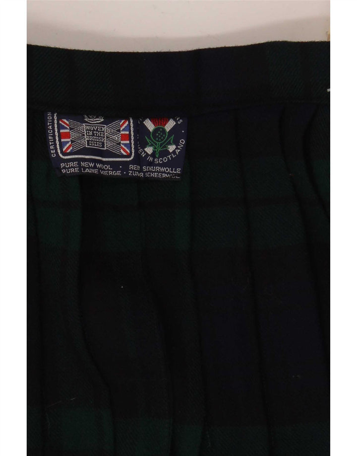 Saia plissada feminina vintage W28 xadrez azul marinho médio de lã nova