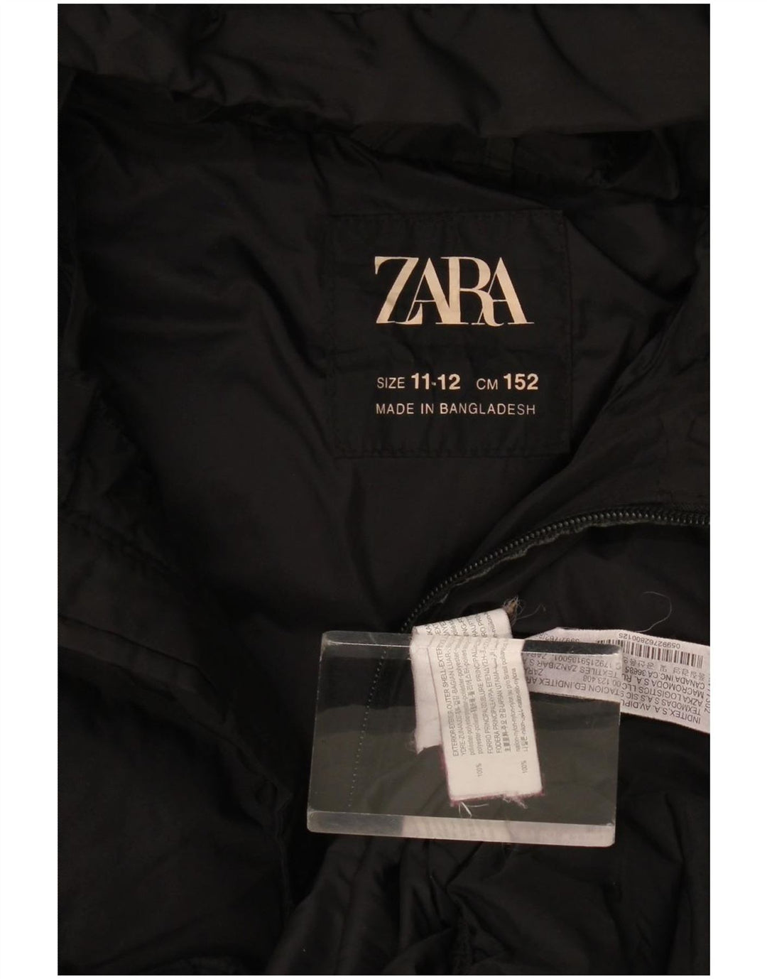 Zara Jaqueta acolchoada com capuz para meninas 11-12 anos poliéster preto