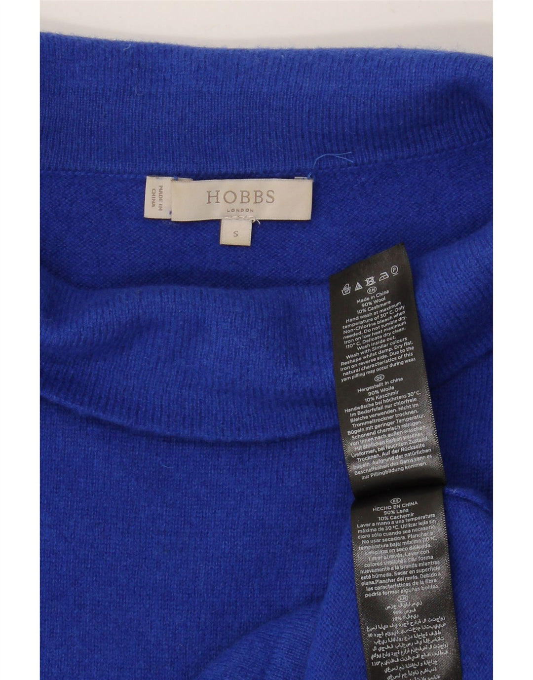 Suéter feminino HOBBS com gola redonda Reino Unido 10 lã azul pequena