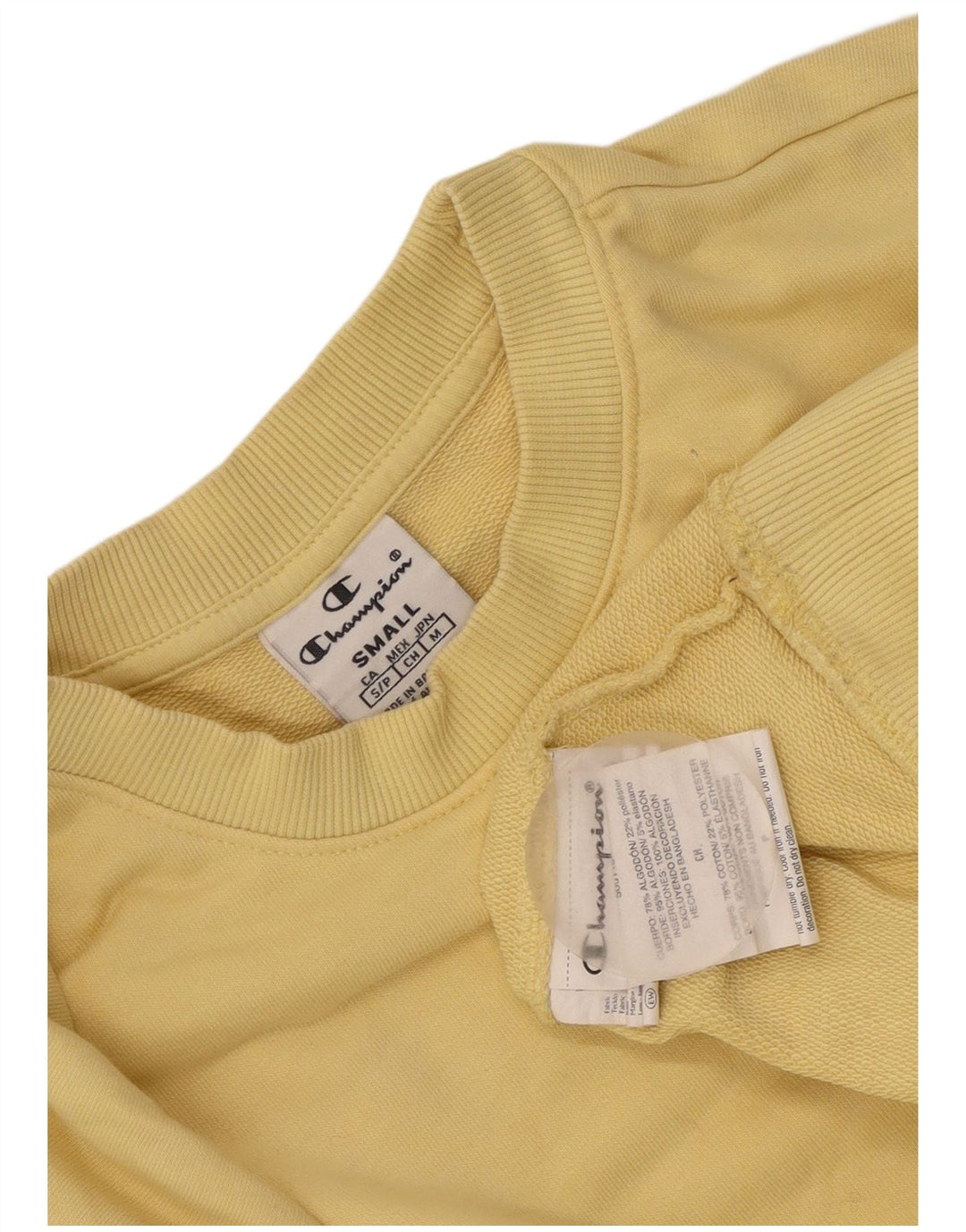 Champion feminino oversized moletom jumper UK 10 pequeno algodão amarelo
