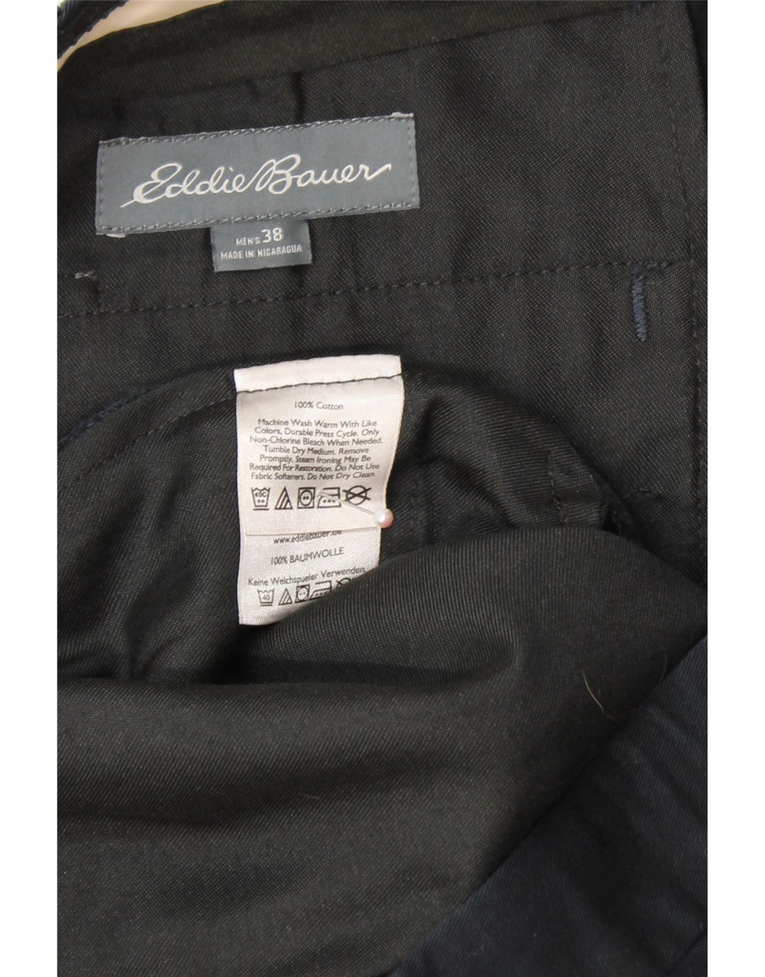 EDDIE BAUER Mens Straight Chino Trousers W38 L30 Black Cotton Vintage Eddie Bauer and Second-Hand Eddie Bauer from Messina Hembry 