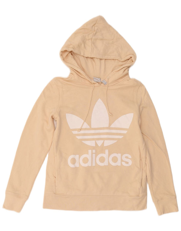 Adidas feminino gráfico oversized moletom com capuz Reino Unido 6 XS algodão bege