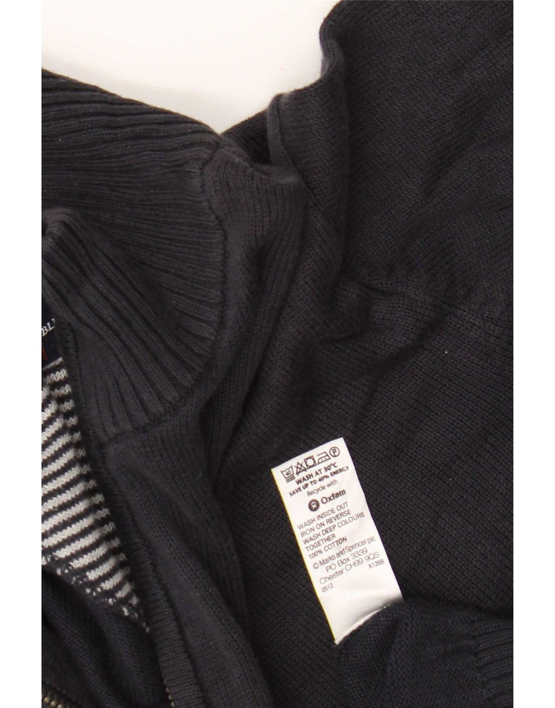 Suéter masculino Marks & Spencer com zíper e gola alta de algodão azul marinho médio