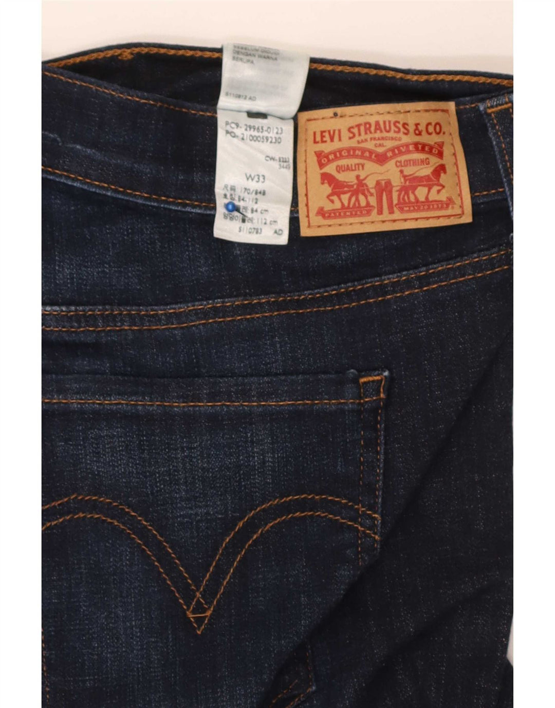 Shorts jeans feminino Levi's com cintura média desgastada W33 grande algodão azul marinho