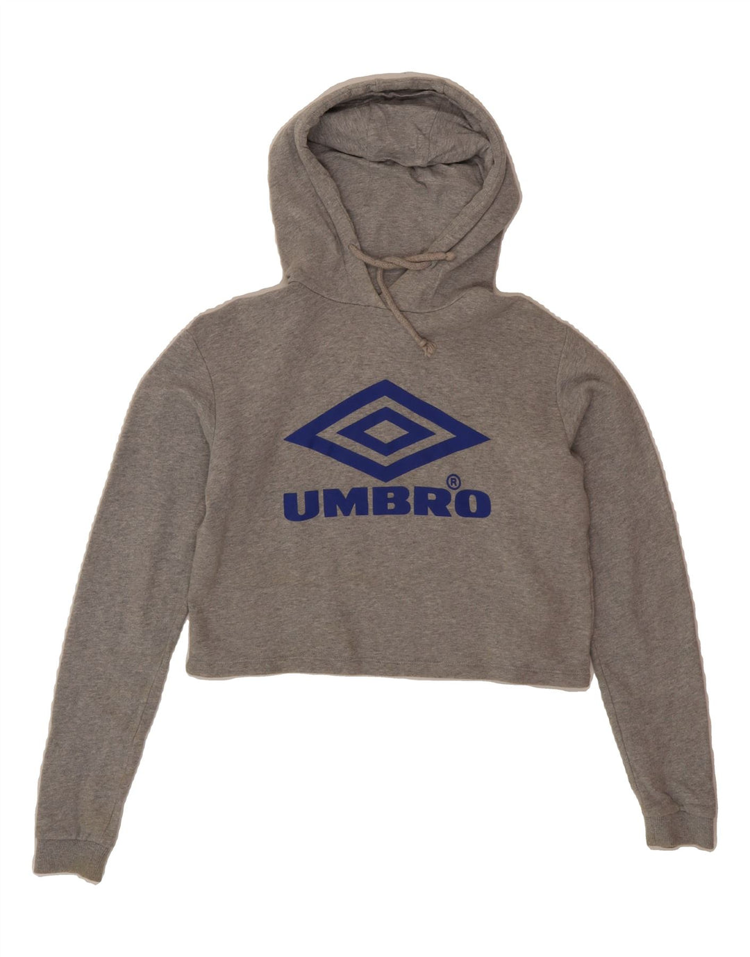UMBRO Womens Oversized Crop Graphic Hoodie Jumper UK 6 XS Grey Cotton Vintage Umbro and Second-Hand Umbro from Messina Hembry 