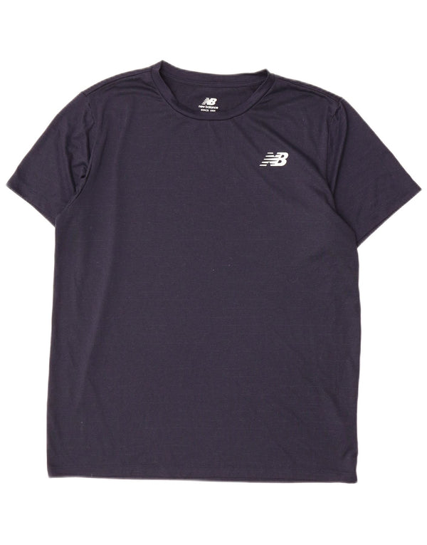 Camiseta masculina New Balance grande poliéster listrado azul marinho