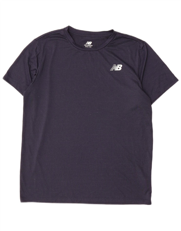 Camiseta masculina New Balance grande poliéster listrado azul marinho