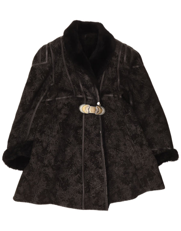 Casaco feminino vintage de shearling IT 44 médio preto floral shearling