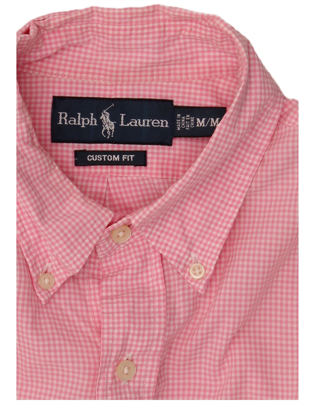 Camisa masculina Ralph Lauren com ajuste personalizado, algodão guingão rosa médio