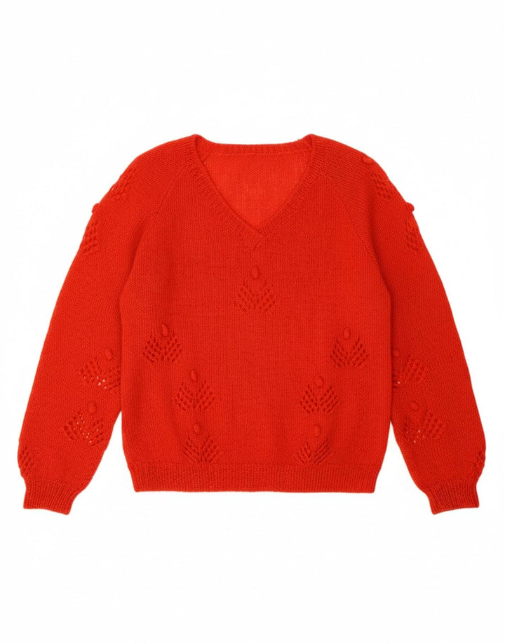 Suéter feminino VINTAGE com decote em V UK 14 vermelho médio