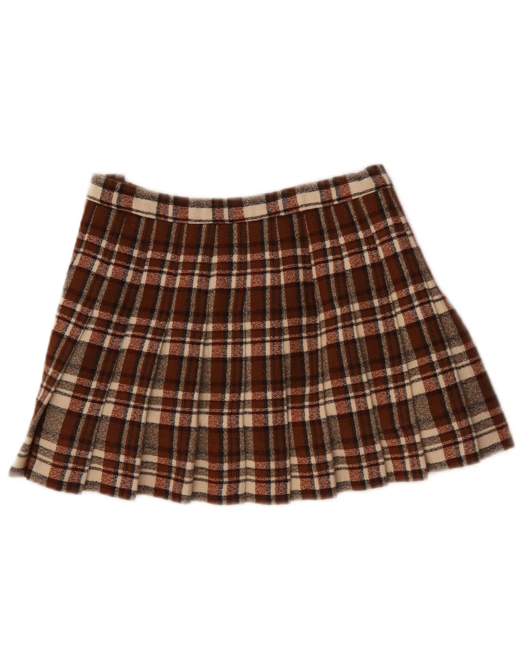Minissaia plissada feminina vintage W28 xadrez marrom médio